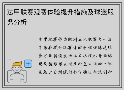 法甲联赛观赛体验提升措施及球迷服务分析