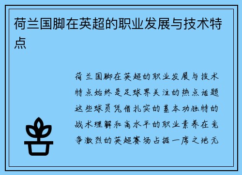 荷兰国脚在英超的职业发展与技术特点